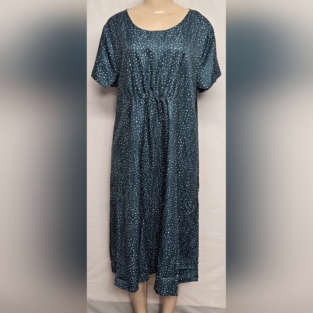 Unbranded XXL Green Confetti Polka Dot Dress Flowy Airy Short Sleeve A Line
